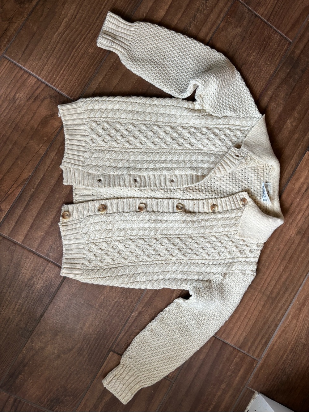 Vintage Moffat Woollens Scottish Fisherman Cardigan New Wool Cream Cable Knit